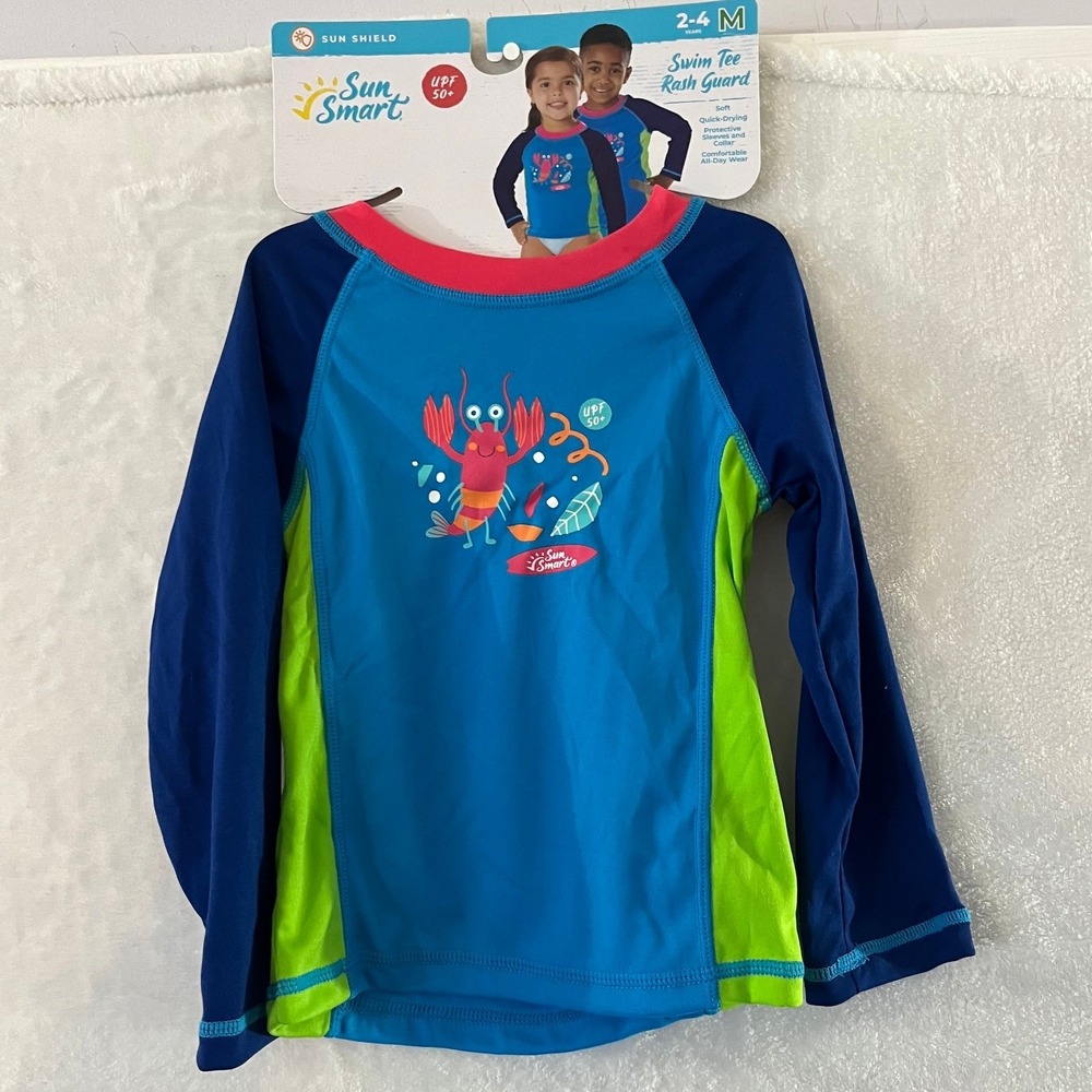 Sun Smart Protective Swim Tee Rash Guard Soft Quick Drying Kid's Size 2-4 Months